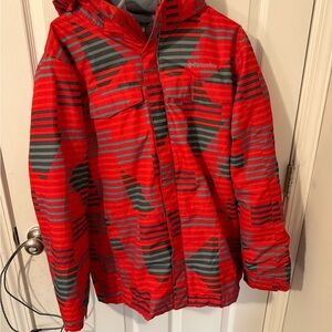 Columbia Kids Red and Gray Striped ski jacket